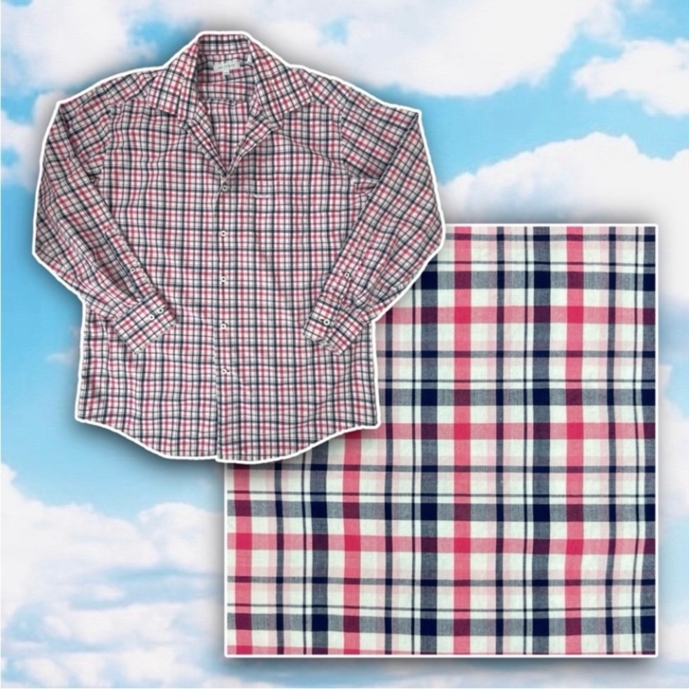 ❤️ ALEX CANNON Mens Plaid Button Up Shirt Preppy Gingham Patriotic Country Club